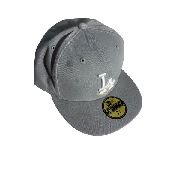 New Era 59FIFTY MLB Basic Los Angeles Dodgers Gray Fitted Cap 7 3/8 - Picture 1 of 7